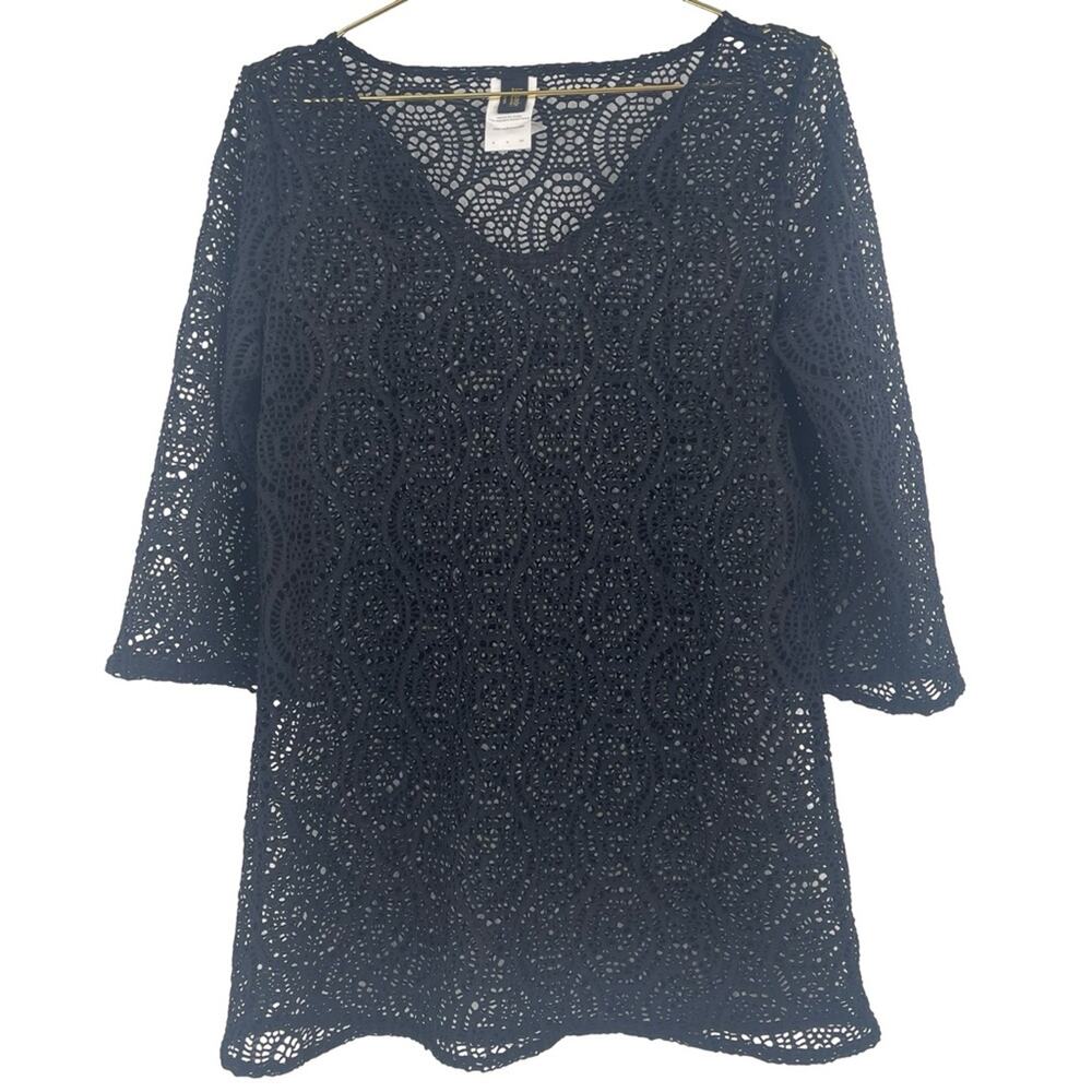 Shelli Segal Black Crochet Women's Short Swim Cover small